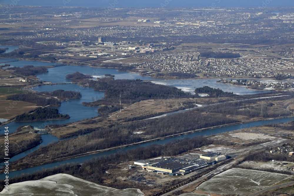 aerial view of the Welland Canal near lake Gibson  Ontario Canada