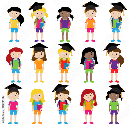 Collection of Cute and Diverse Vector Format Female Students or Graduates