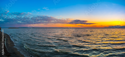 Colorful sky and water in lake Paliastomi in morning , Poti, Geo