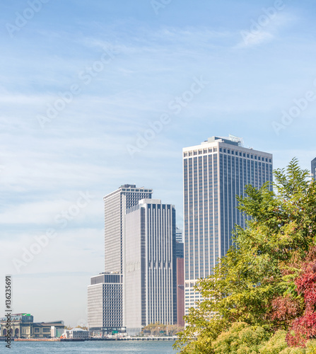 Lower Manhattan buildings in autumn