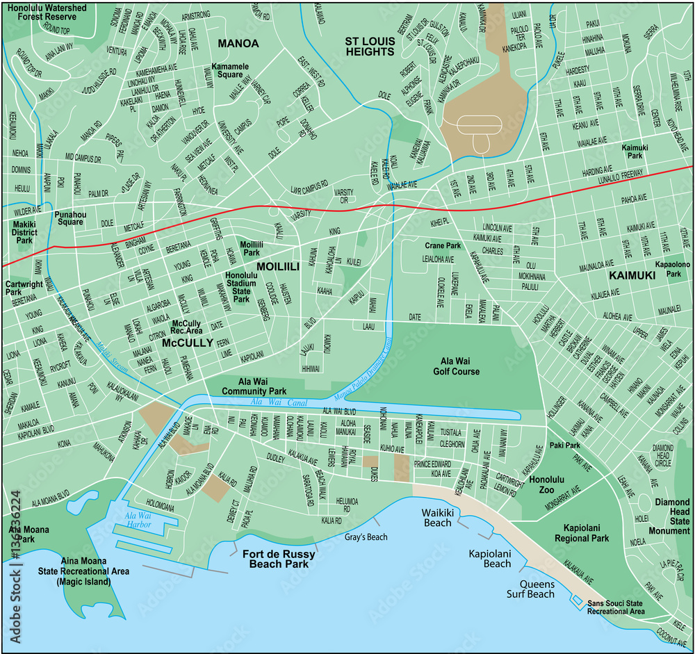 Fototapeta premium Honolulu City Map with Streets