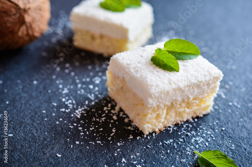 Delicious cake with coconut and ricotta topping