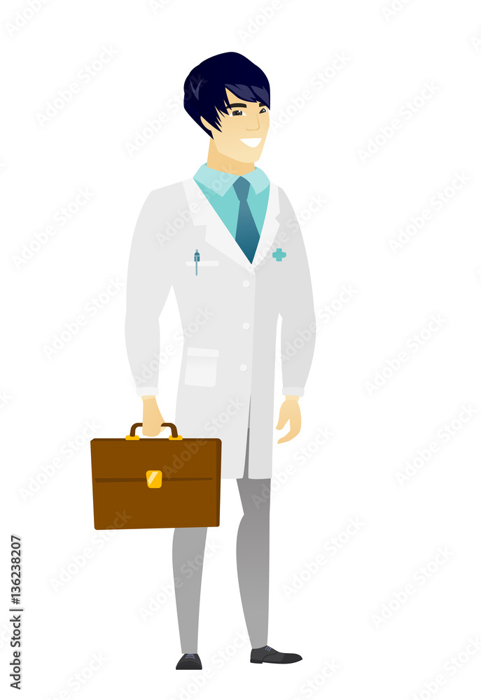 Obraz premium Asian doctor holding briefcase.