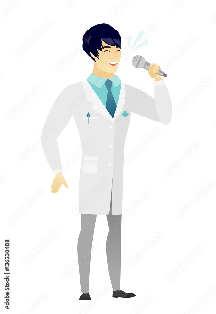 Asian doctor singing to the microphone. Asian doctor singing to the microphone.