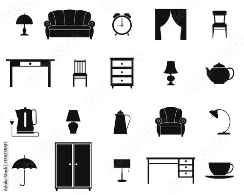 Icon set with furniture and household items. Vector.