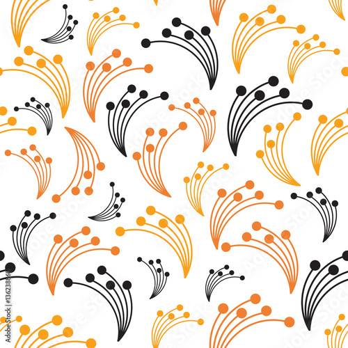 Seamless vector yellow and black curved botanical pattern on white background. Endless texture for documents  textile  wrap or wallpaper.