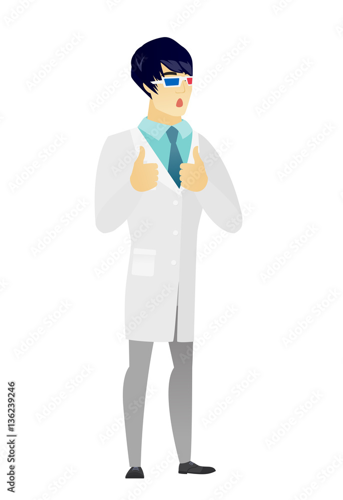 Asian doctor watching movie in 3D glasses Asian doctor watching movie in 3D glasses