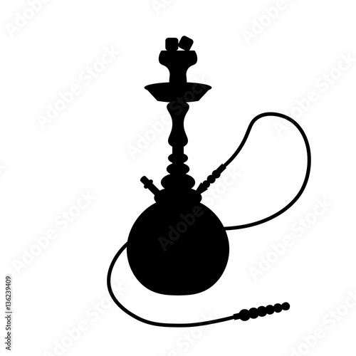 Black hookah, shisha silhouette isolated on white background.