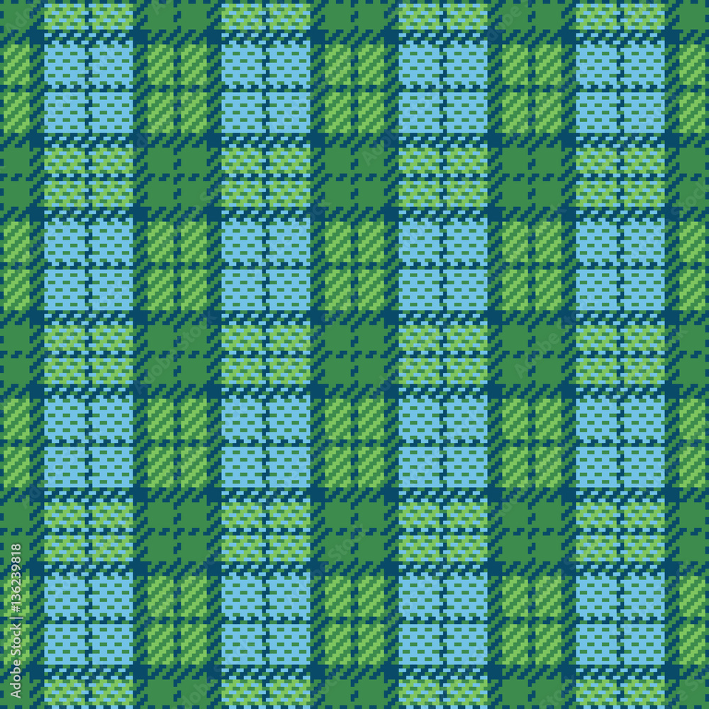 Pixel Plaid in Green and Blue