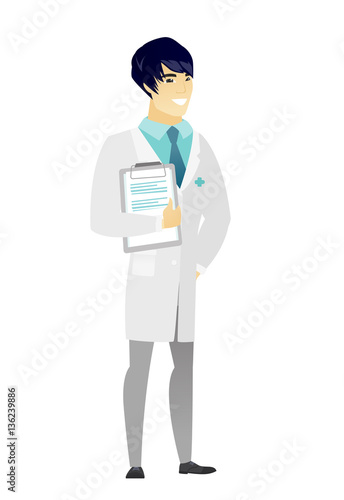 Doctor holding clipboard with documents.