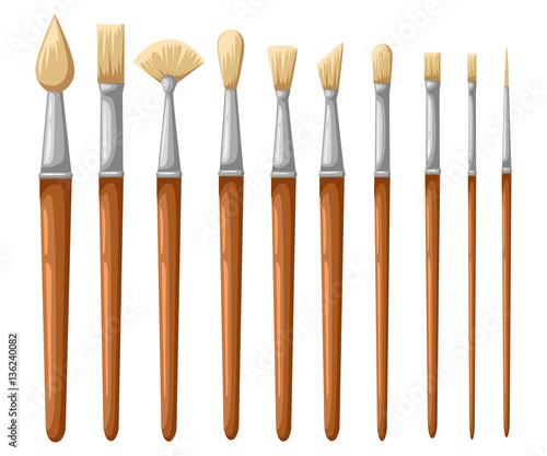 Paint brush set on a white background. Vector collection for artist