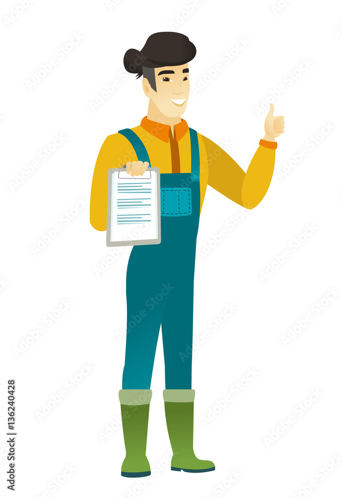 Farmer with clipboard giving thumb up.