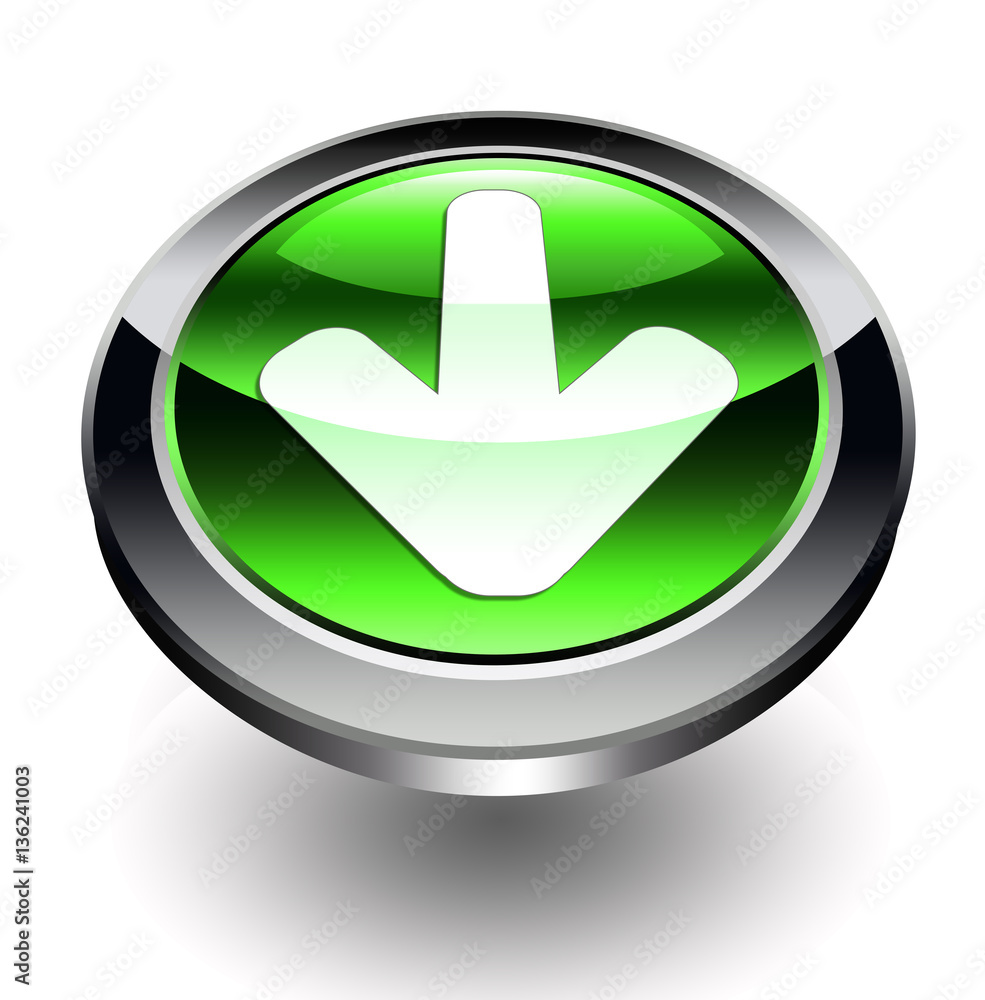 3D green download arrow button with silver edge 3D green download arrow button with silver edge