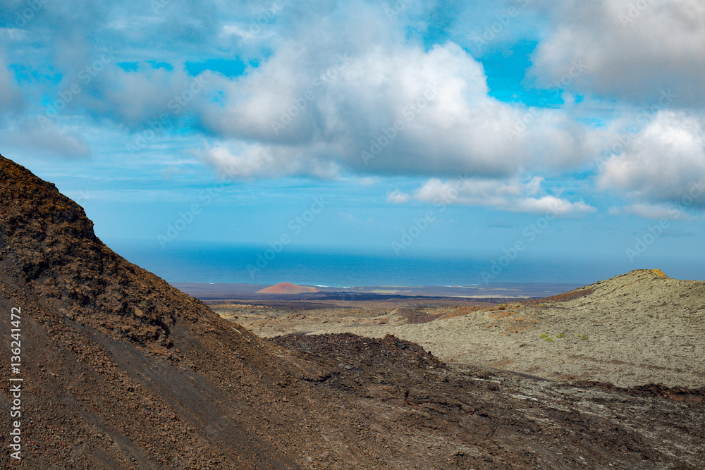 Wide view of Volcanic Landscape with Blue Sky