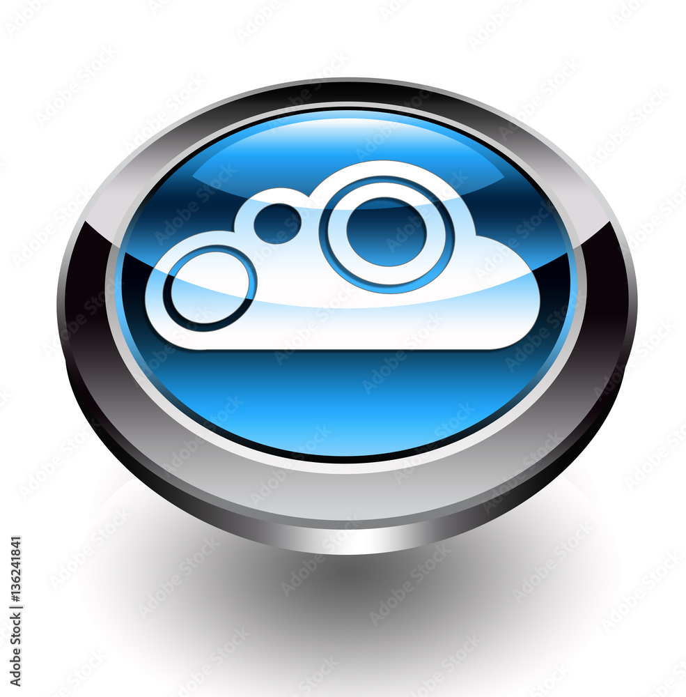 3D blue cloud button with silver edge 3D blue cloud button with silver edge