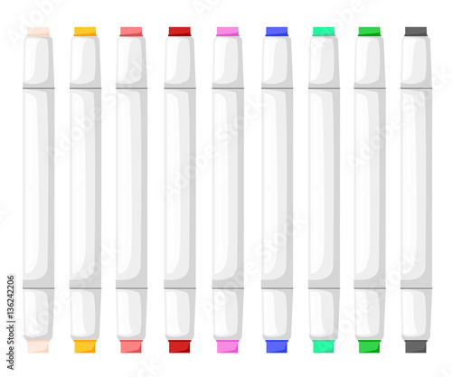 Colorful markers isolated. Set of markers on a light background. Vector illustration.
