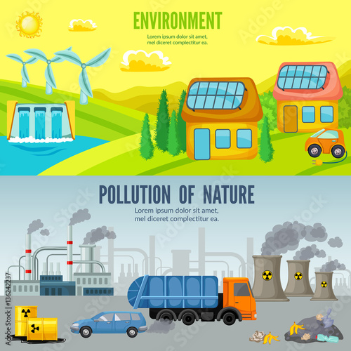 Environmental Pollution Cartoon Horizontal Banners