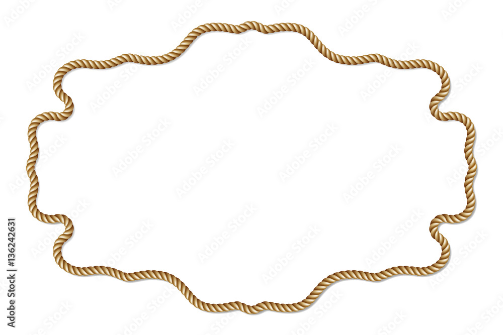 Yellow rope woven vector border with rope knots, horizontal vector frame, isolated on white background Yellow rope woven vector border with rope knots, horizontal vector frame, isolated on white background