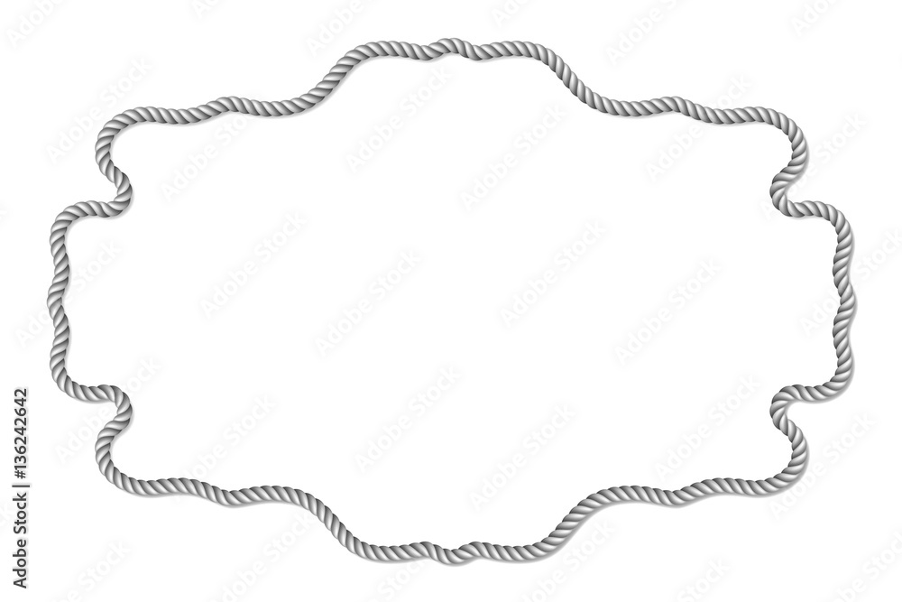 Gray rope woven vector border with rope knots, horizontal vector frame, isolated on white background Gray rope woven vector border with rope knots, horizontal vector frame, isolated on white background