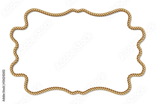 Yellow rope woven vector border, horizontal vector frame, isolated on white background