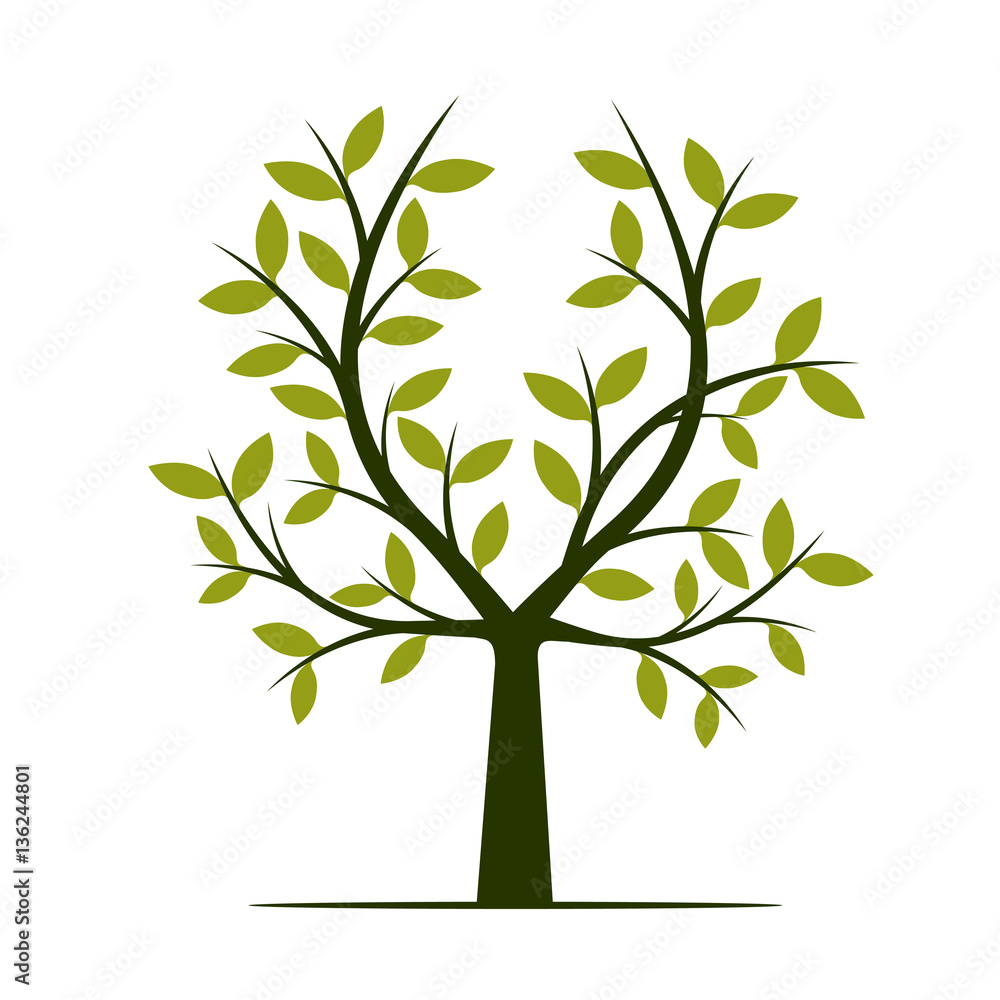 Obraz premium Black Tree with Green Leafs. Vector Illustration.
