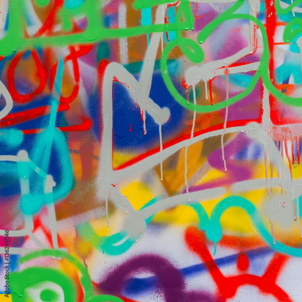 Fototapeta premium Piękny uliczny sztuka graffiti zbliżenie. Streszczenie kreatywnych rysunek moda kolory na ścianie miasta. Nowoczesna kultura miejska