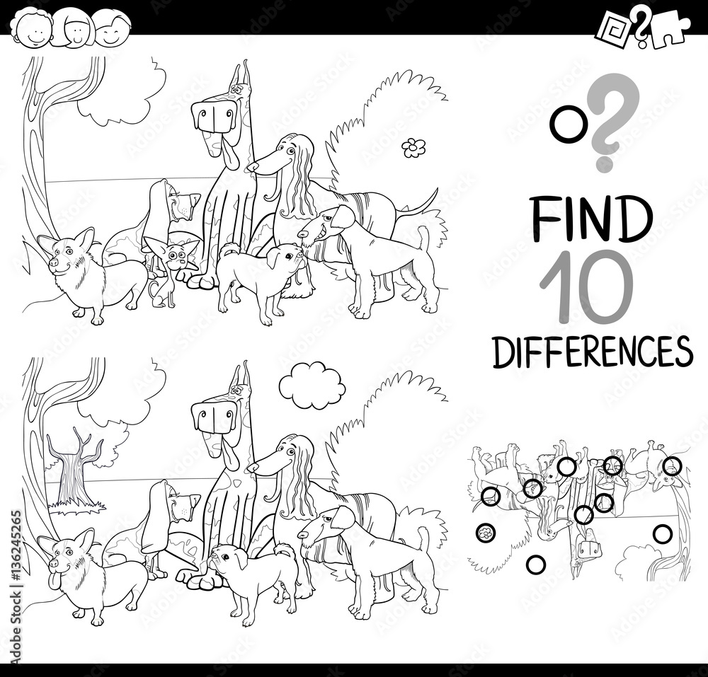dogs difference game coloring page