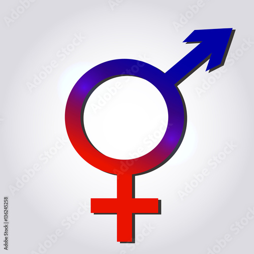 Male and female symbols together on grey background. Love concept