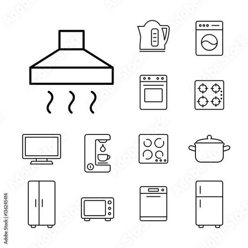 kitchen extractor household appliance icons set