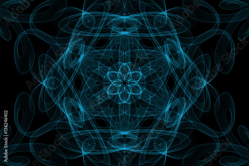 Symmetrical shapes and fractals. Abstract dark background.