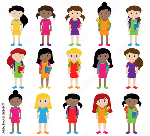 Collection of Cute and Diverse Vector Format Female Students or Graduates