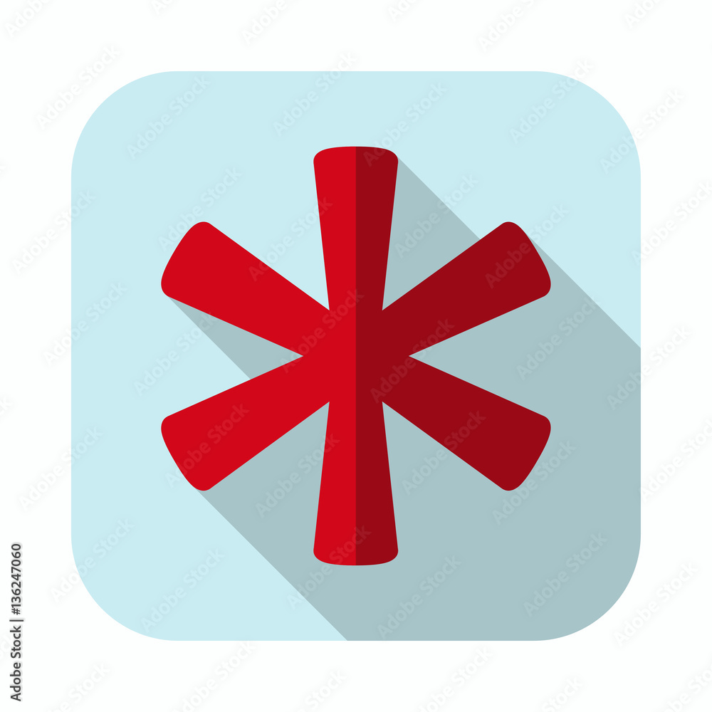 Obraz premium Asterisk Footnote sign long shadow flat icon.