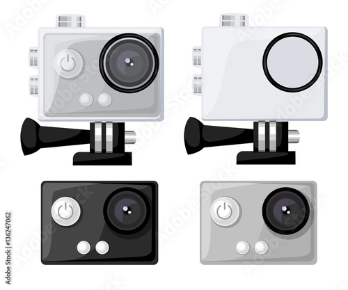 Action camera icons vector set flat style Realistic vector illustration. Gear for filming active rest. Action cam