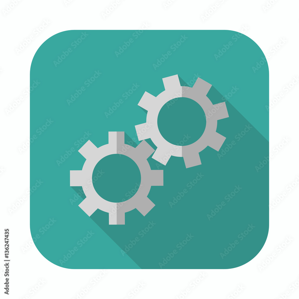 Gear long shadow flat icon vector illustration. Gear long shadow flat icon vector illustration.