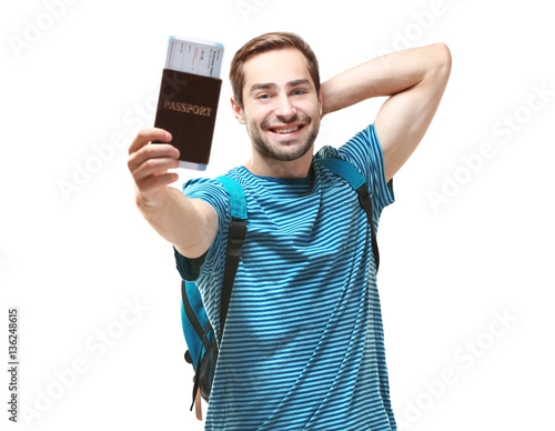 Man traveler with passport ...