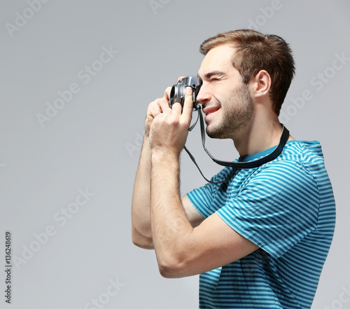 Man traveler taking picture...