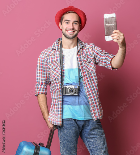 Man traveler with passport ...