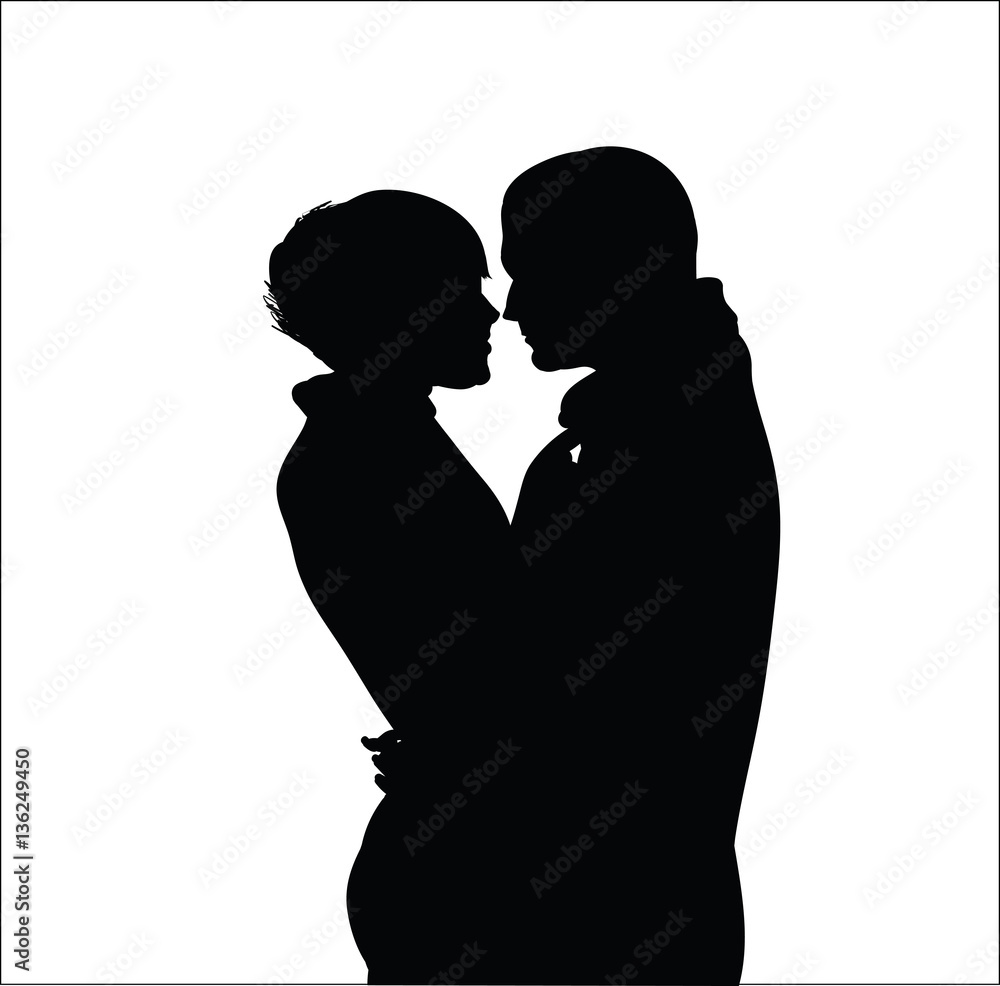 silhouette of a couple in love, man and woman, embracing on a white background, vector image