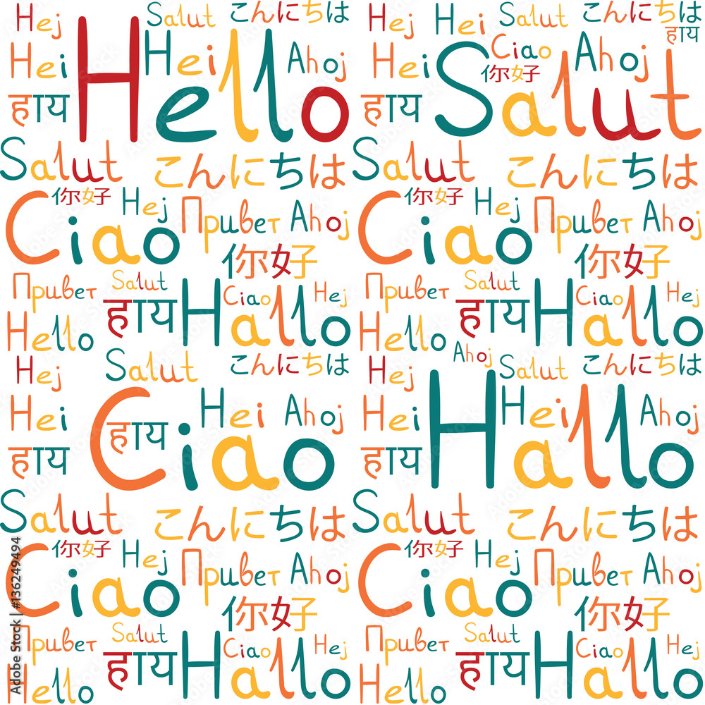 Hello all languages white background pattern meadow freindship 4