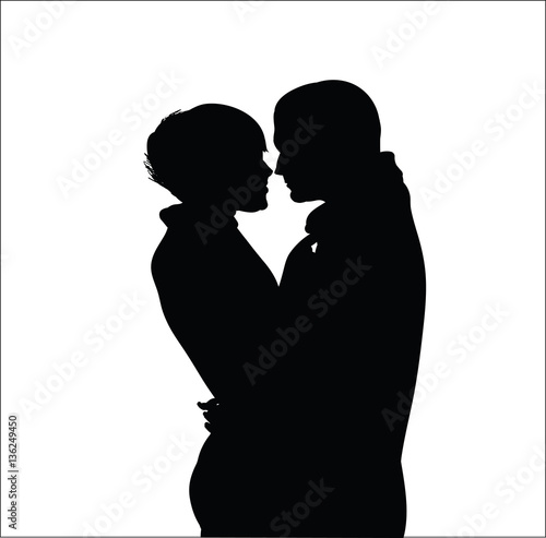 silhouette of a couple in love, man and woman, embracing on a white background, vector image