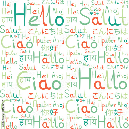 Hello all languages white background pattern green freindship 4