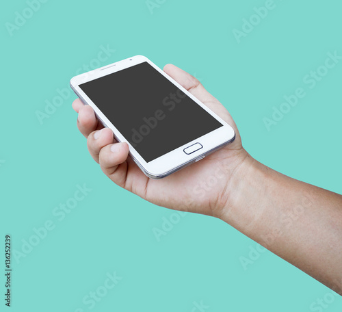 smart phone in a hand on white backgroundsmart phone in a hand o photo