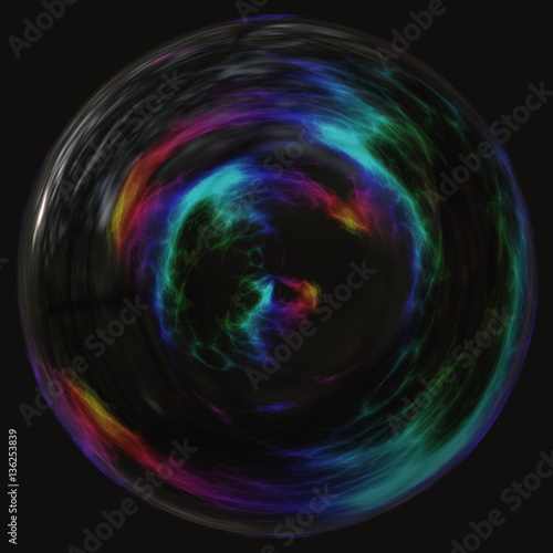 Rainbow soap bubble on black background