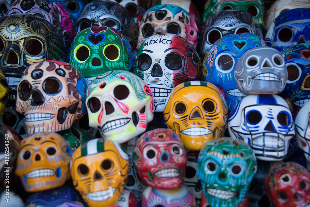 Day of the Dead skulls Día de los Muertos holiday colorful skulls