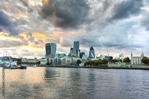 Sunset panorama of city of London and Thames river  England  Great Britain
