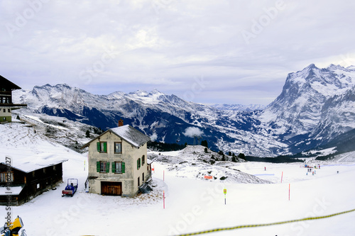 The view point of the Alps Mountains in winter ,Grindelwald Switzerland.