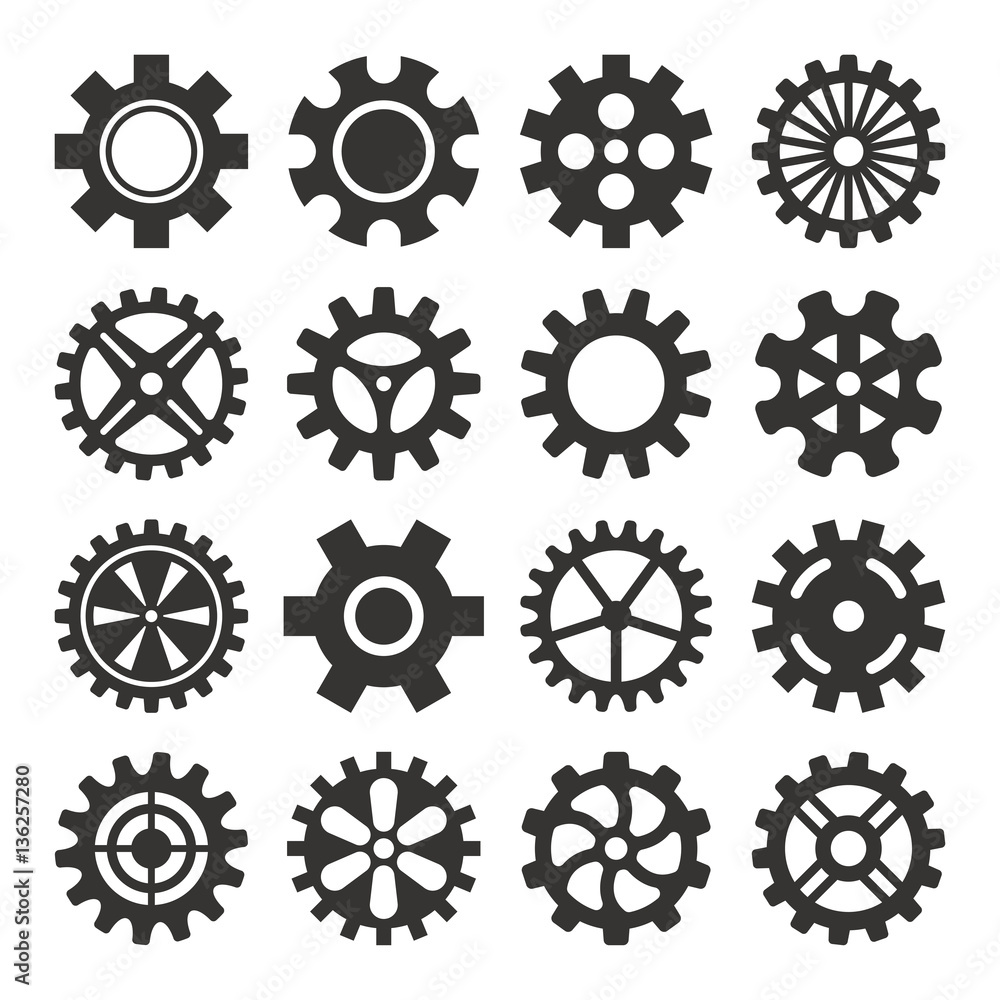 Gear icons silhouette isolated vector illustration. Gear icons silhouette isolated vector illustration.