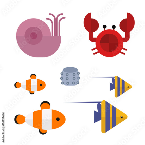 Sea animals marine life character vector illustration.