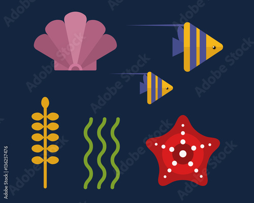 Sea animals marine life character vector illustration.