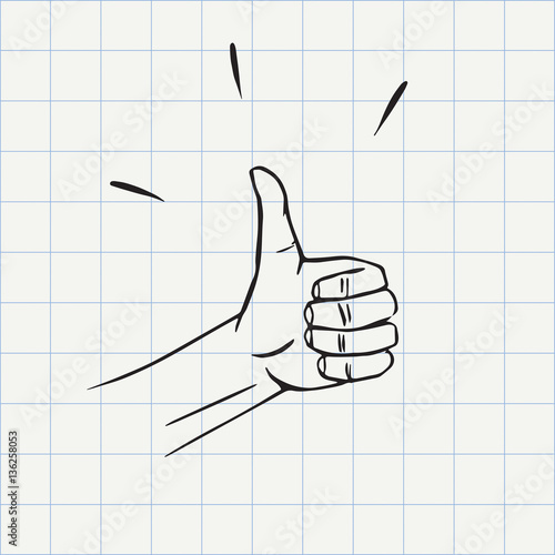 Thumbs up gesture (like symbol) doodle icon. Hand drawn sketch in vector